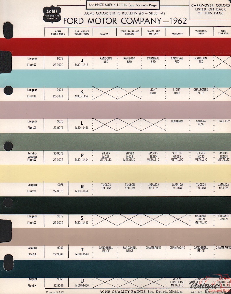 1962 Ford Paint Charts Acme 2